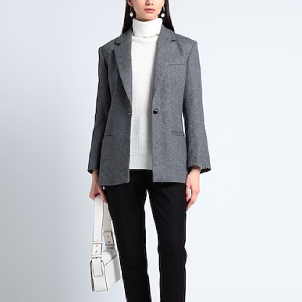 Sandro Grey Wool Blend Relaxed Fit Blazer Sz 40/ Us 8